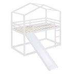 Letto a castello stile casa, con scivolo e scaletta, da una piazza e mezza, color espresso/grigio/bianco, per 2 bambini