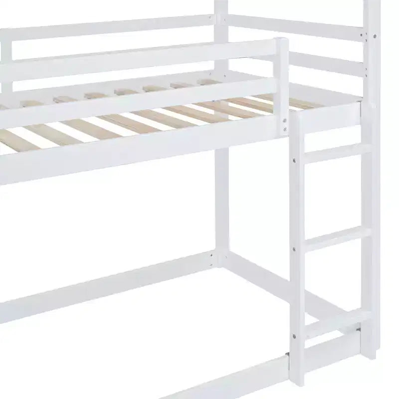 Letto a castello stile casa, con scivolo e scaletta, da una piazza e mezza, color espresso/grigio/bianco, per 2 bambini