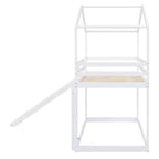 Letto a castello stile casa, con scivolo e scaletta, da una piazza e mezza, color espresso/grigio/bianco, per 2 bambini
