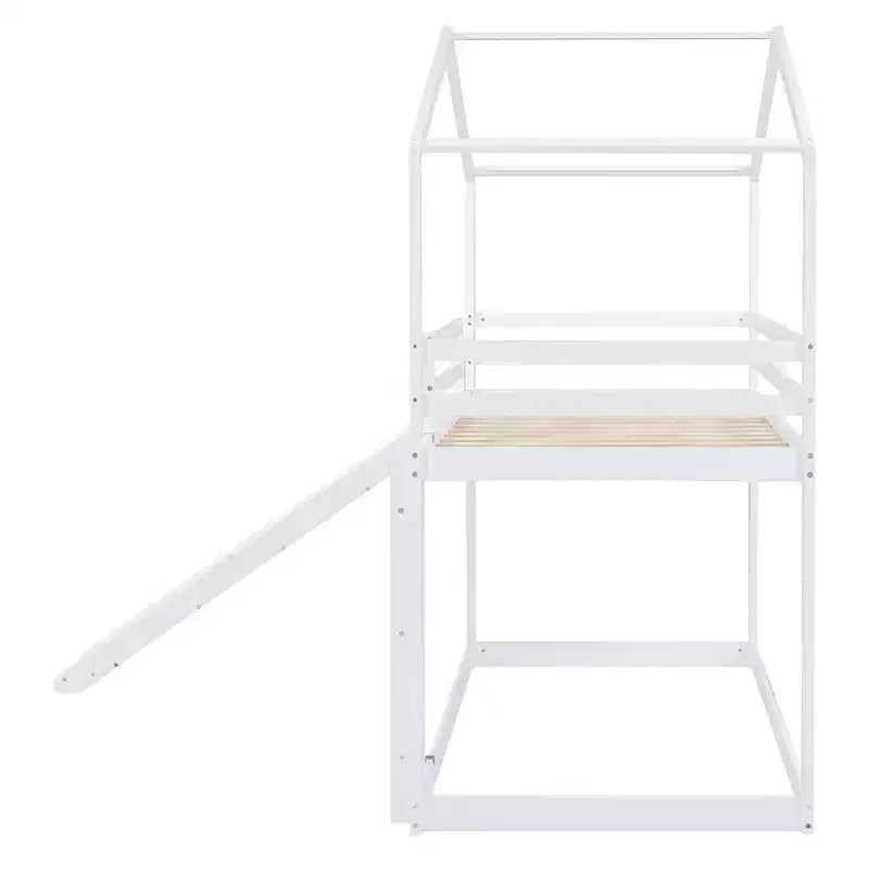 Letto a castello stile casa, con scivolo e scaletta, da una piazza e mezza, color espresso/grigio/bianco, per 2 bambini