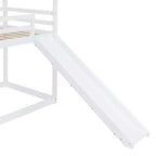 Letto a castello stile casa, con scivolo e scaletta, da una piazza e mezza, color espresso/grigio/bianco, per 2 bambini