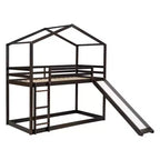 Letto a castello stile casa, con scivolo e scaletta, da una piazza e mezza, color espresso/grigio/bianco, per 2 bambini