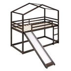 Letto a castello stile casa, con scivolo e scaletta, da una piazza e mezza, color espresso/grigio/bianco, per 2 bambini