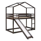 Letto a castello stile casa, con scivolo e scaletta, da una piazza e mezza, color espresso/grigio/bianco, per 2 bambini