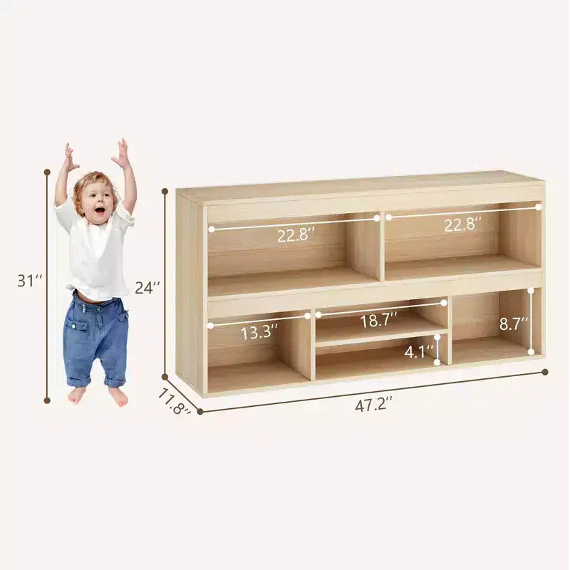 Libreria per bambini in legno naturale a 6 cubi, organizer aperto, montaggio singolo