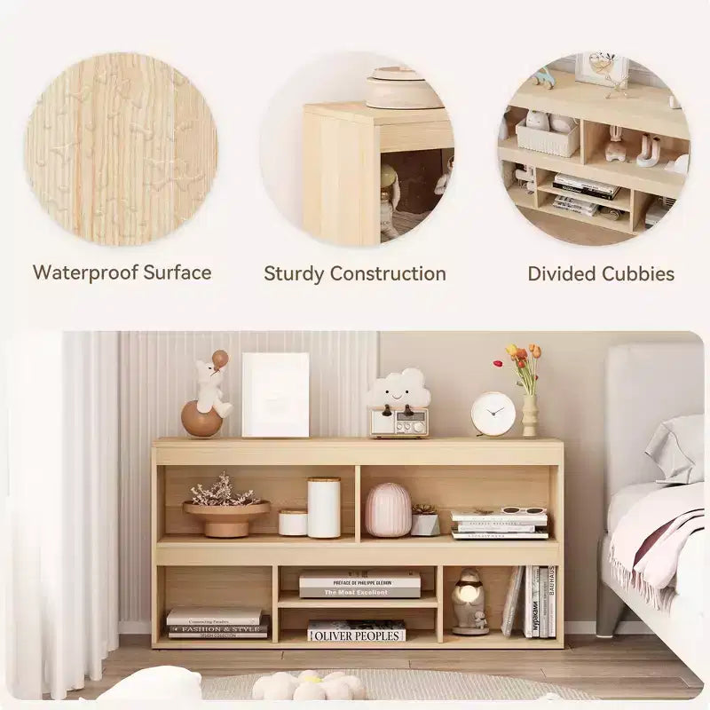 Libreria per bambini in legno naturale a 6 cubi, organizer aperto, montaggio singolo