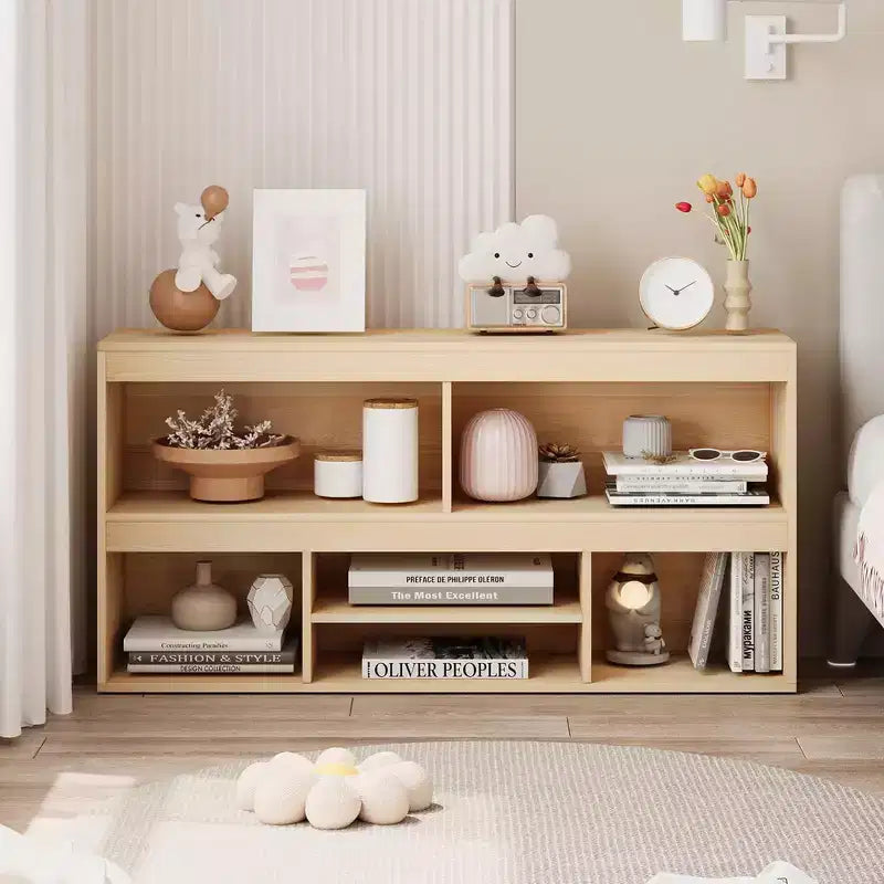 Libreria per bambini in legno naturale a 6 cubi, organizer aperto, montaggio singolo
