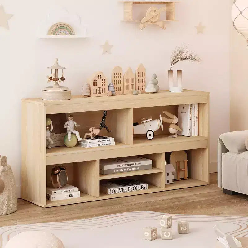 Libreria per bambini in legno naturale a 6 cubi, organizer aperto, montaggio singolo