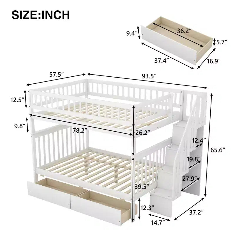 Letto a castello matrimoniale grigio/bianco con cassetti e mensole – Posti letto 4