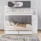 Letto a castello matrimoniale grigio/bianco con cassetti e mensole – Posti letto 4