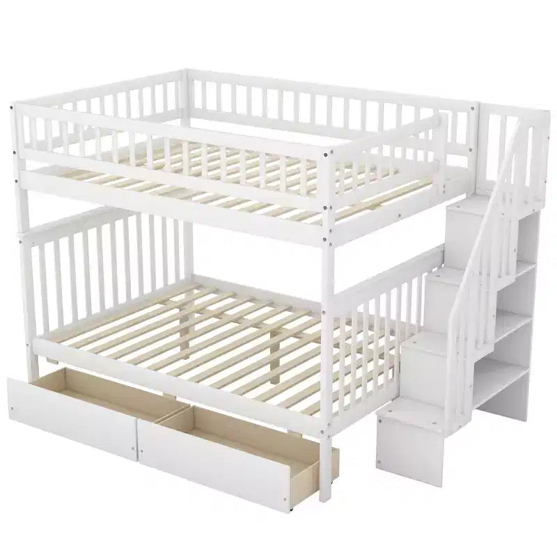 Letto a castello matrimoniale grigio/bianco con cassetti e mensole – Posti letto 4