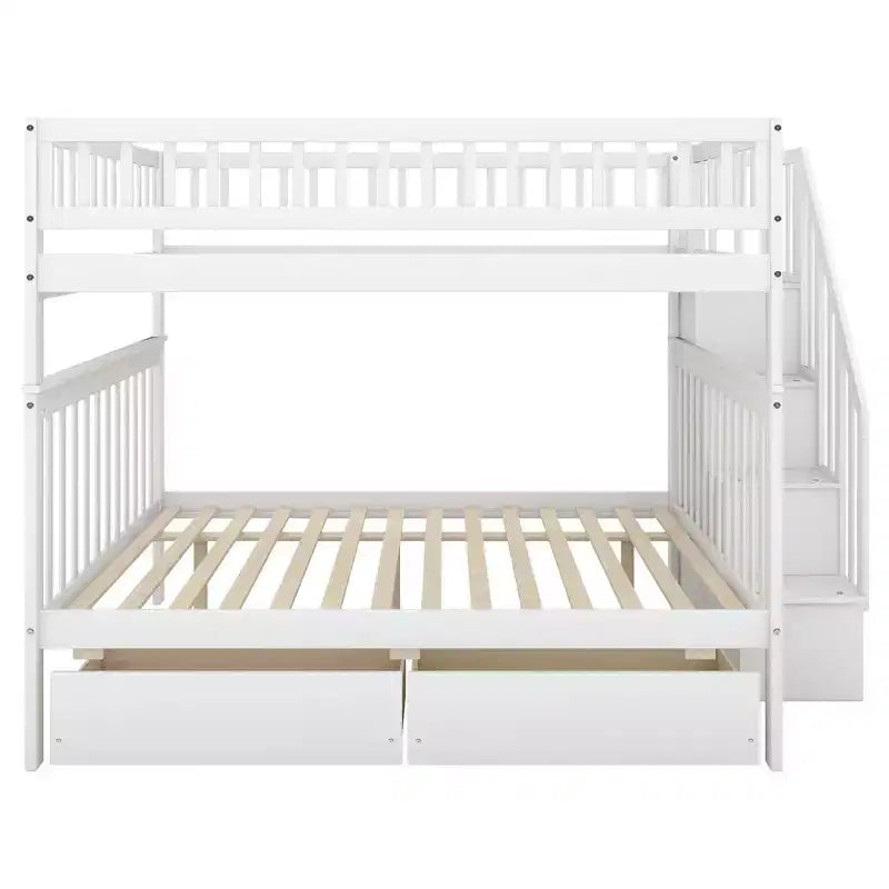 Letto a castello matrimoniale grigio/bianco con cassetti e mensole – Posti letto 4