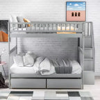 Letto a castello matrimoniale grigio/bianco con cassetti e mensole – Posti letto 4