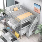 Letto a castello matrimoniale grigio/bianco con cassetti e mensole – Posti letto 4