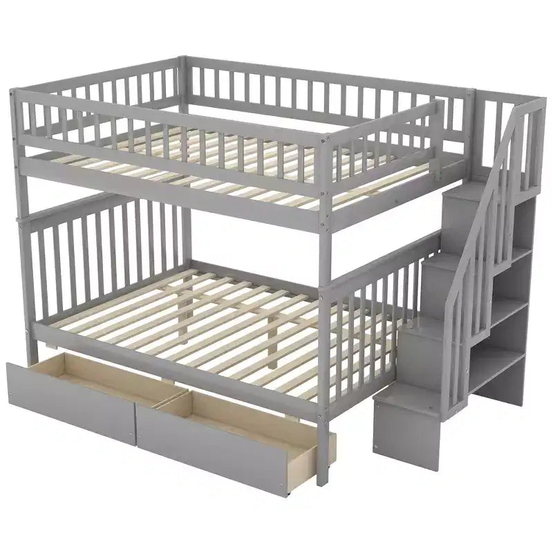 Letto a castello matrimoniale grigio/bianco con cassetti e mensole – Posti letto 4