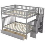 Letto a castello matrimoniale grigio/bianco con cassetti e mensole – Posti letto 4