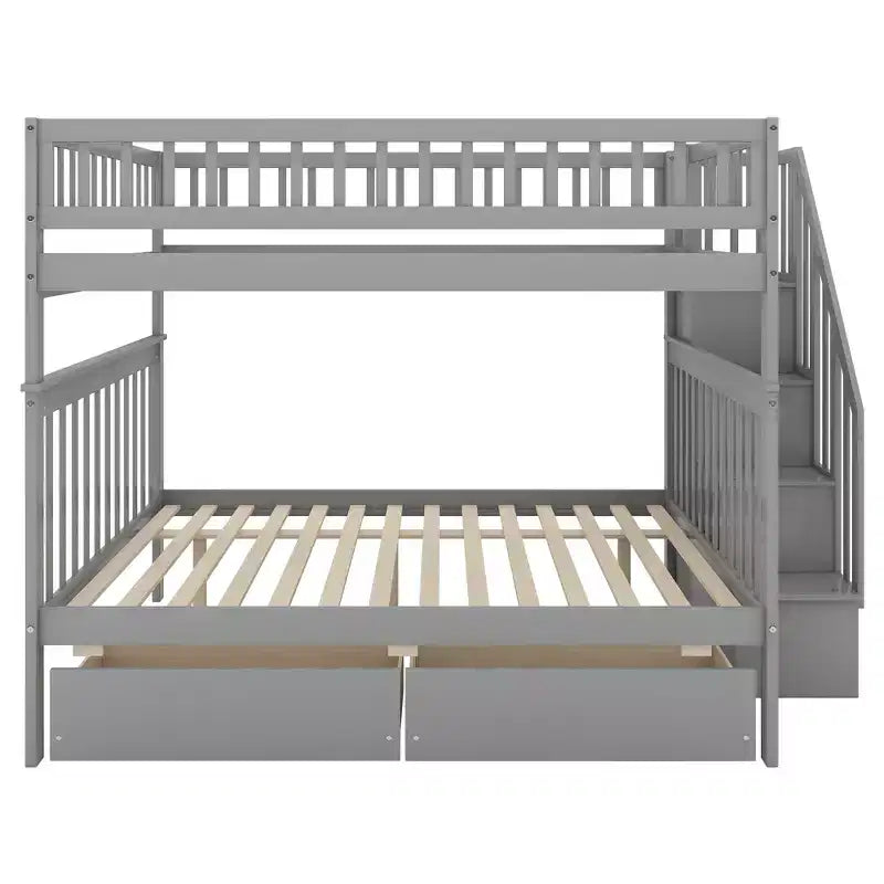 Letto a castello matrimoniale grigio/bianco con cassetti e mensole – Posti letto 4