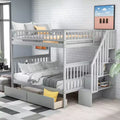 Full over Full Bunk Bed with Two Storage Drawers and Storage Shelves for Kids Teens Adults Bedroom