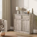 Credenza a buffet con 4 cassetti e 4 ante, nera/grigia/legno, montaggio in 1 persona
