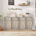 Credenza a buffet con 4 cassetti e 4 ante, nera/grigia/legno, montaggio in 1 persona