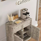 Credenza a buffet con 4 cassetti e 4 ante, nera/grigia/legno, montaggio in 1 persona