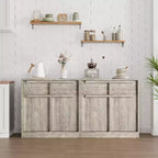 Credenza a buffet con 4 cassetti e 4 ante, nera/grigia/legno, montaggio in 1 persona