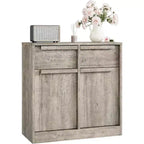Credenza a buffet con 4 cassetti e 4 ante, nera/grigia/legno, montaggio in 1 persona