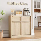 Credenza a buffet con 4 cassetti e 4 ante, nera/grigia/legno, montaggio in 1 persona