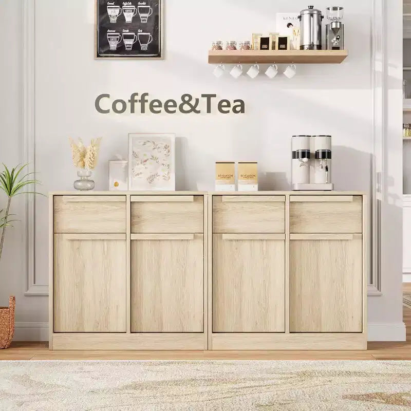 Credenza a buffet con 4 cassetti e 4 ante, nera/grigia/legno, montaggio in 1 persona