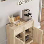 Credenza a buffet con 4 cassetti e 4 ante, nera/grigia/legno, montaggio in 1 persona