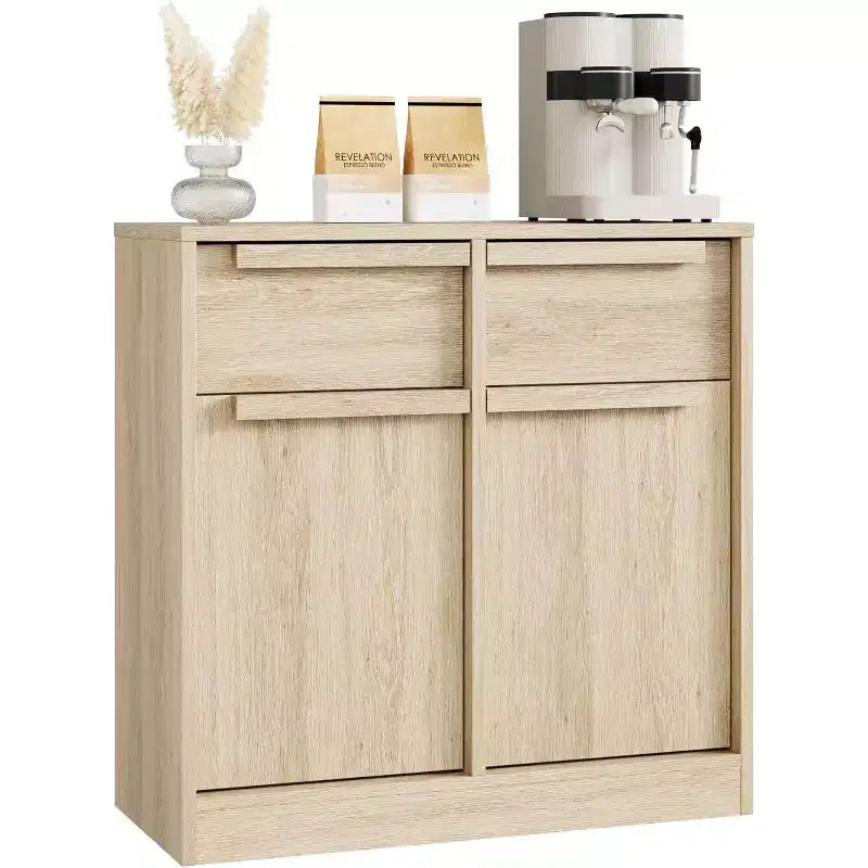 Credenza a buffet con 4 cassetti e 4 ante, nera/grigia/legno, montaggio in 1 persona