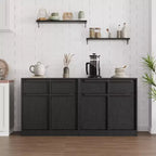 Credenza a buffet con 4 cassetti e 4 ante, nera/grigia/legno, montaggio in 1 persona