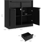 Credenza a buffet con 4 cassetti e 4 ante, nera/grigia/legno, montaggio in 1 persona