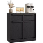 Credenza a buffet con 4 cassetti e 4 ante, nera/grigia/legno, montaggio in 1 persona