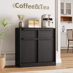 Credenza a buffet con 4 cassetti e 4 ante, nera/grigia/legno, montaggio in 1 persona