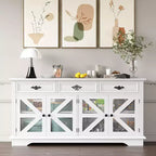Mobile credenza marrone da 160 cm, 3 cassetti e 4 ante a griglia stile fienile, stazione di ricarica, per 1 persona
