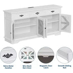 Mobile credenza marrone da 160 cm, 3 cassetti e 4 ante a griglia stile fienile, stazione di ricarica, per 1 persona
