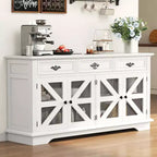 Mobile credenza marrone da 160 cm, 3 cassetti e 4 ante a griglia stile fienile, stazione di ricarica, per 1 persona