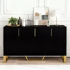 Hostack Sideboard Buffet Cabinet with 4 Doors, Metal Handles and Adjustable Shelves for Dining Room, Black