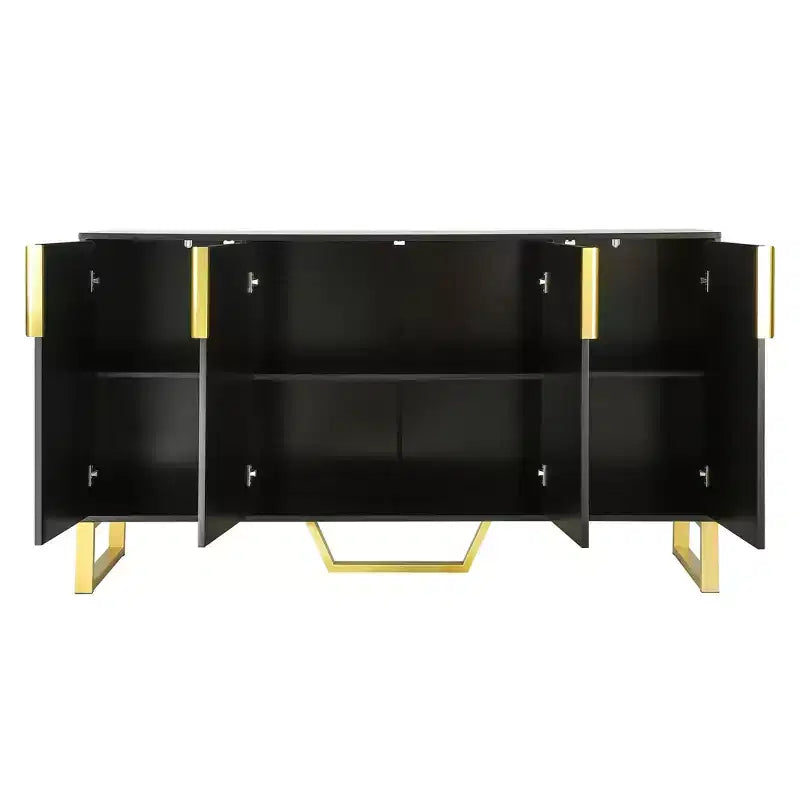 Credenza Nera con 4 Ante e Ripiani Regolabili – Montaggio per 2 Persone