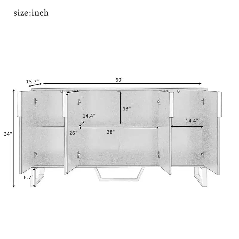 Credenza Nera con 4 Ante e Ripiani Regolabili – Montaggio per 2 Persone