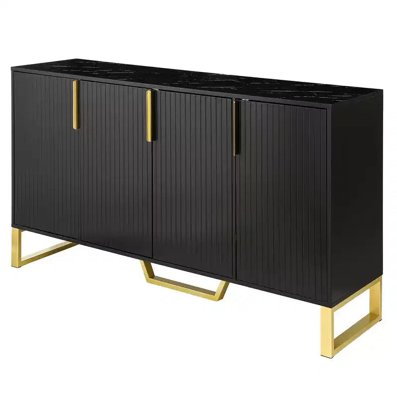 Credenza Nera con 4 Ante e Ripiani Regolabili – Montaggio per 2 Persone