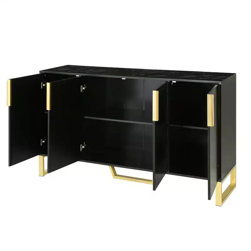 Credenza Nera con 4 Ante e Ripiani Regolabili – Montaggio per 2 Persone