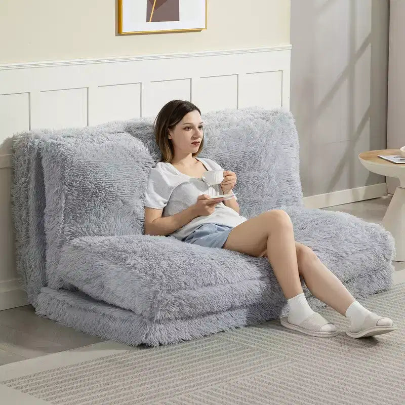 Divano letto pieghevole, 2 posti, imbottito in schiuma, bianco crema/grigio chiaro