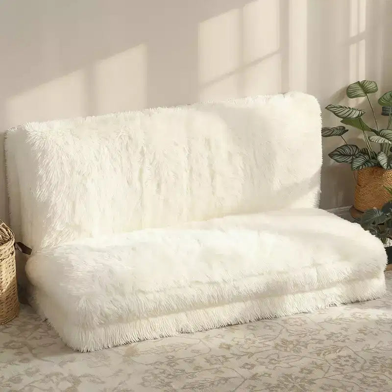 Divano letto pieghevole, 2 posti, imbottito in schiuma, bianco crema/grigio chiaro