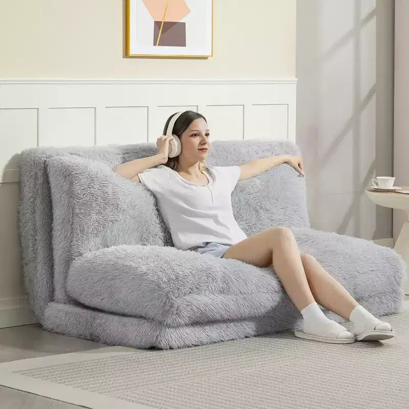 Divano letto pieghevole, 2 posti, imbottito in schiuma, bianco crema/grigio chiaro