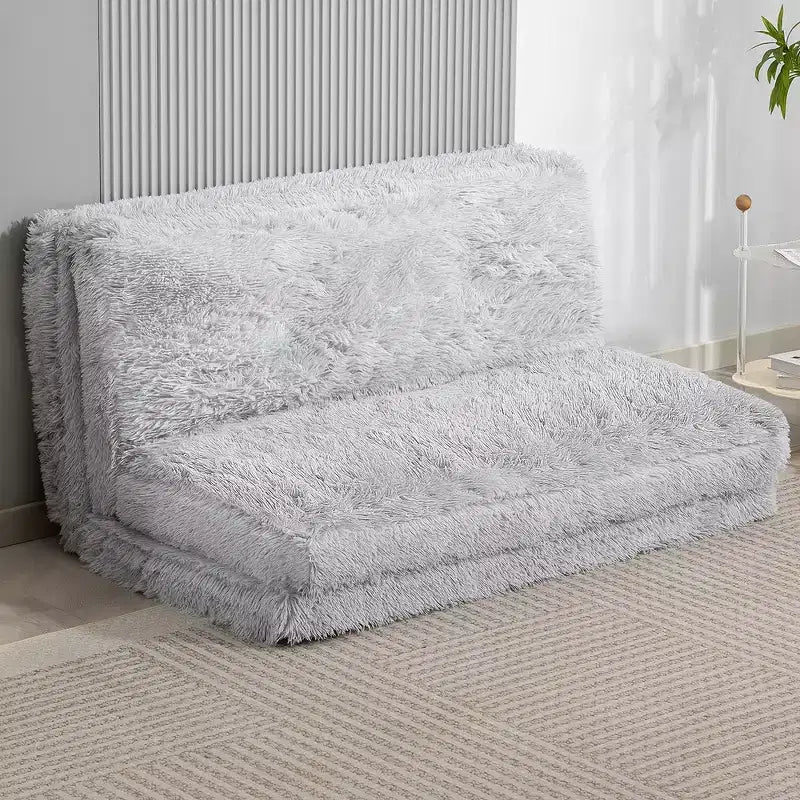 Divano letto pieghevole, 2 posti, imbottito in schiuma, bianco crema/grigio chiaro