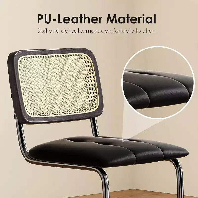 Sgabello da bar in velluto nero con schienale in rattan, 2 posti, altezza bancone 61/66 cm