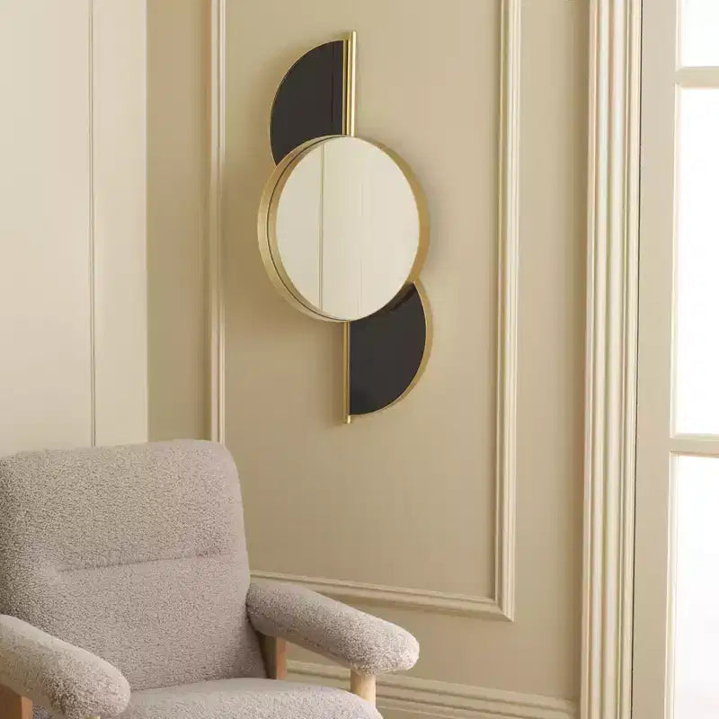 Specchio da parete ad arco con cornice dorata, singolo, oro/nero e oro/bianco