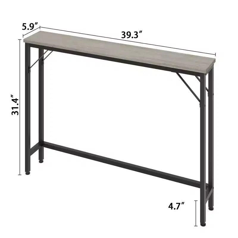 Tavolo Consolle Stretto Grigio e Nero, Stile Industriale, 1 Pezzo